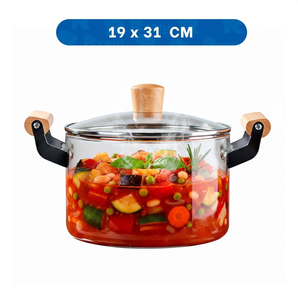 CACEROLA TRANSPARENTE CIRCULAR CON ASA DE MADERA 4,5L Y TAPA DE BOROSILICATO Y PAPEL REGALO - 4
