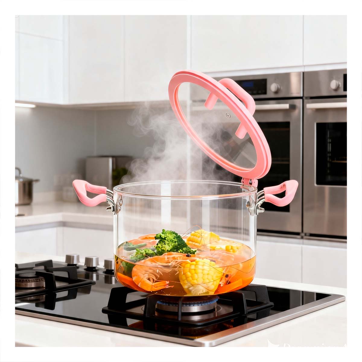 PACK4 OLLA CIRCULAR 4,5L ROSADO Y TRANSPARENTE CON ASA Y TAPA DE BOROSILICATO - 2