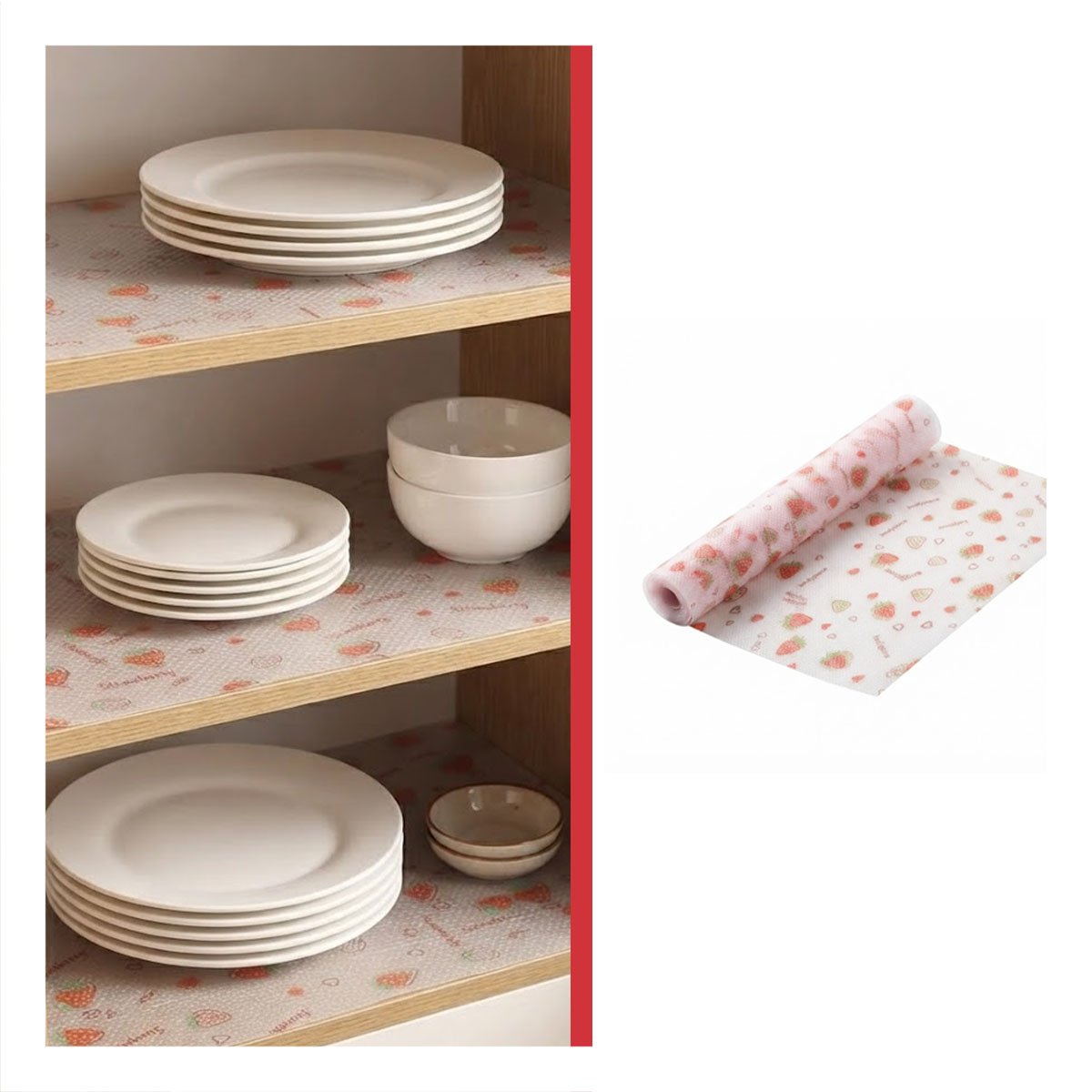 TAPETE PARA COCINA BLANCO TRANSLUCIDO CON DISENO FRESAS ANTIDESLIZANTE Y PAPEL REGALO - 5