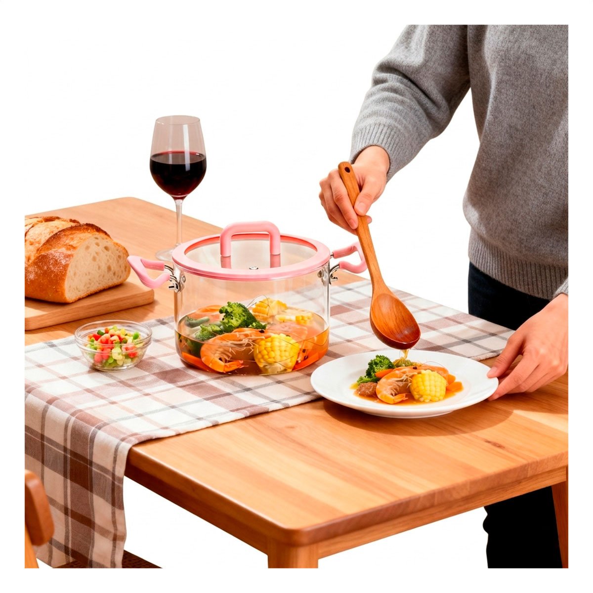 PACK4 CACEROLA PARA COCINA CON ASA Y TAPA 4,5L DE BOROSILICATO YPAPEL REGALO - 3