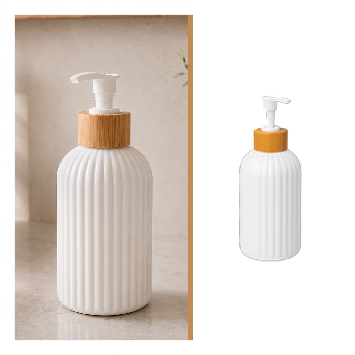 ENVASE PARA JABON LIQUIDO CILINDRO BLANCO 7X19CM CON RAYAS Y PAPEL REGALO - 5