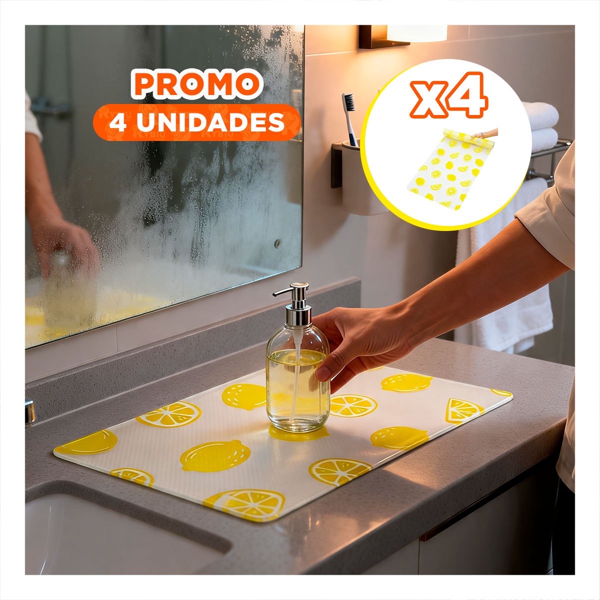 PACK4 ALFOMBRA ANTIDESLIZANTE DE COCINA LIMONES BLANCO TRANSLUCIDO 150X45CM YREGALO STICKER - 1