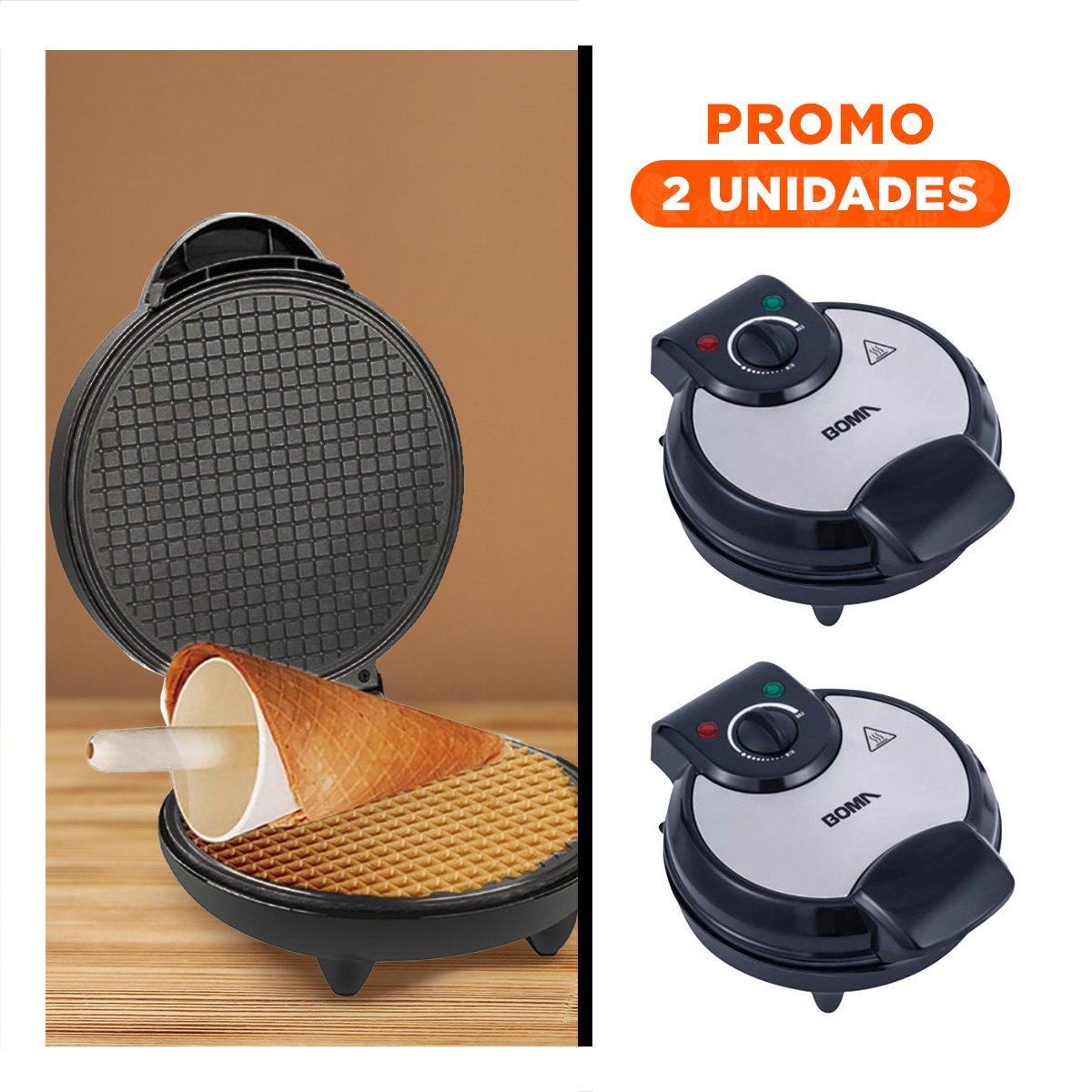 PACK2 MAQUINA ELECTRICA PARA CONOS, GOFRES Y CREPES COLOR NEGRO YREGALO STICKER - 1