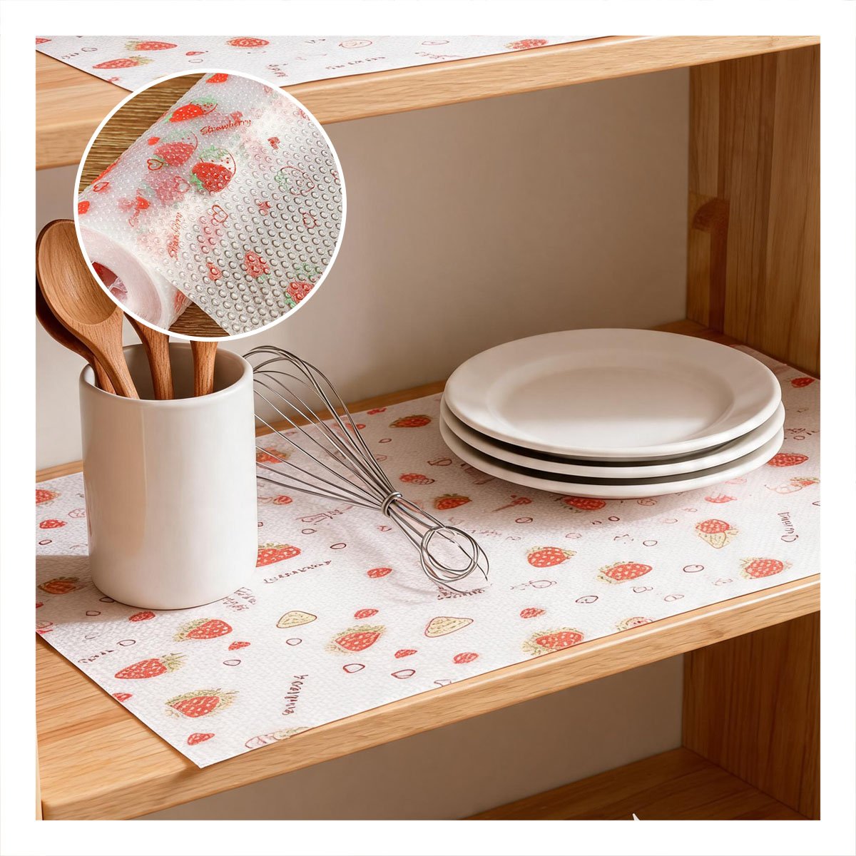 PACK6 ALFOMBRA PARA COCINA CON DISENO FRESAS BLANCO TRANSLUCIDO ANTIDESLIZANTE YREGALO STICKER - 5