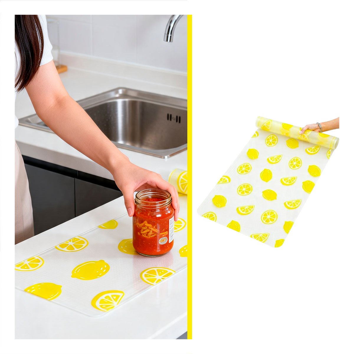 ALFOMBRILLA PARA ENCIMERA DE COCINA LIMONES ANTIDESLIZANTE BLANCO TRANSLUCIDO Y STICKY - 5