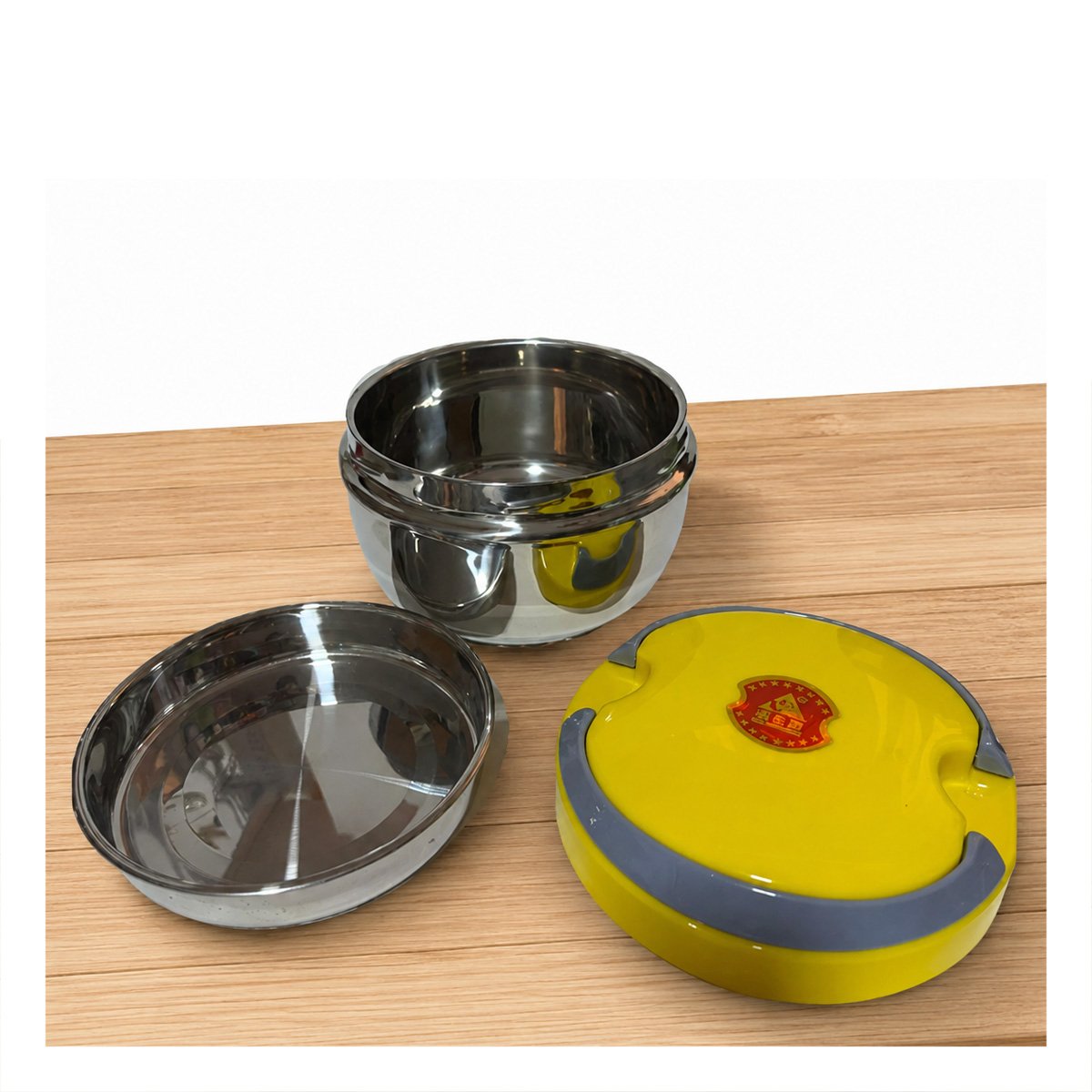 ENVASE CONSERVADOR DE TEMPERATURA 1200ML CIRCULAR COLOR AMARILLO PARA COMIDAS YREGALO STICKER - 3