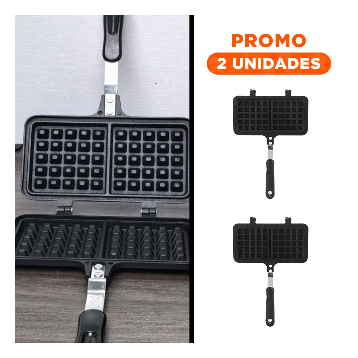 PACK2 HORNO PORTATIL WAFLERA DOBLE CON MANGO LARGO CLASICO NEGRO YREGALO STICKER - 1