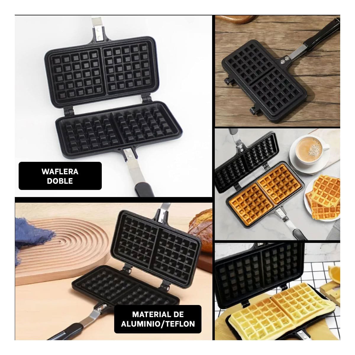 WAFLERA DOBLE CON MANGO LARGO CLASICO COLOR NEGRO PARA COCINA - 2