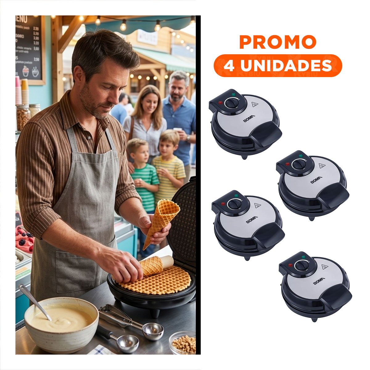 PACK4 HELADERA CASERA PARA CONOS, GOFRES Y CREPES COLOR NEGRO EN COCINA FAMILIAR - 1