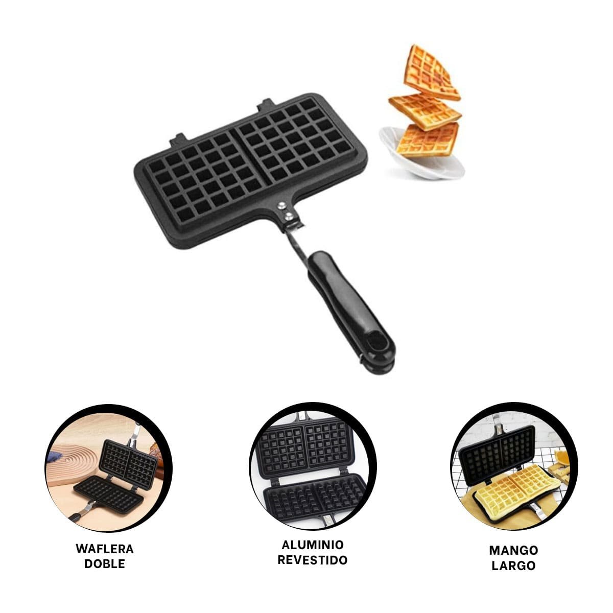 HORNO ELECTRICO WAFLERA DOBLE CON MANGO LARGO COLOR NEGRO PARA COCINA YSTICKY - 5