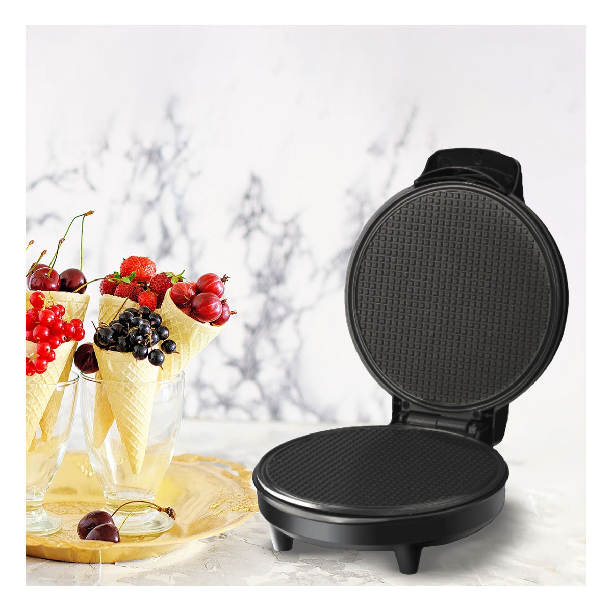 MAQUINA PARA CONOS, GOFRES Y CREPES COLOR NEGRO CON USO FACIL EN HOGAR - 1