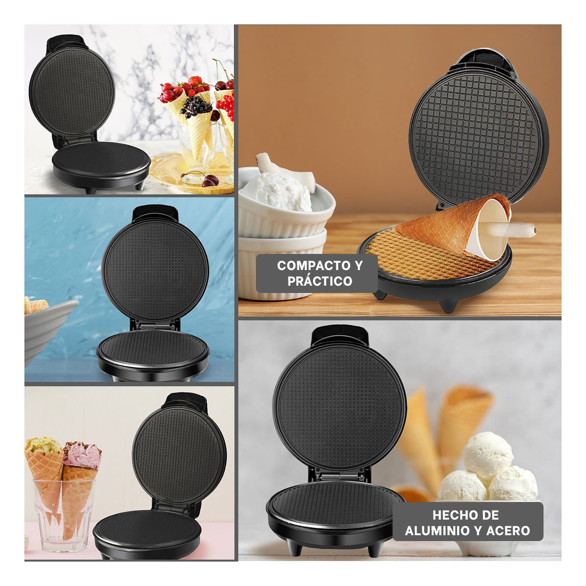 MAQUINA DE HELADOS, CONOS Y GOFRES COLOR NEGRO PARA COCINA FAMILIAR YSTICKY - 2