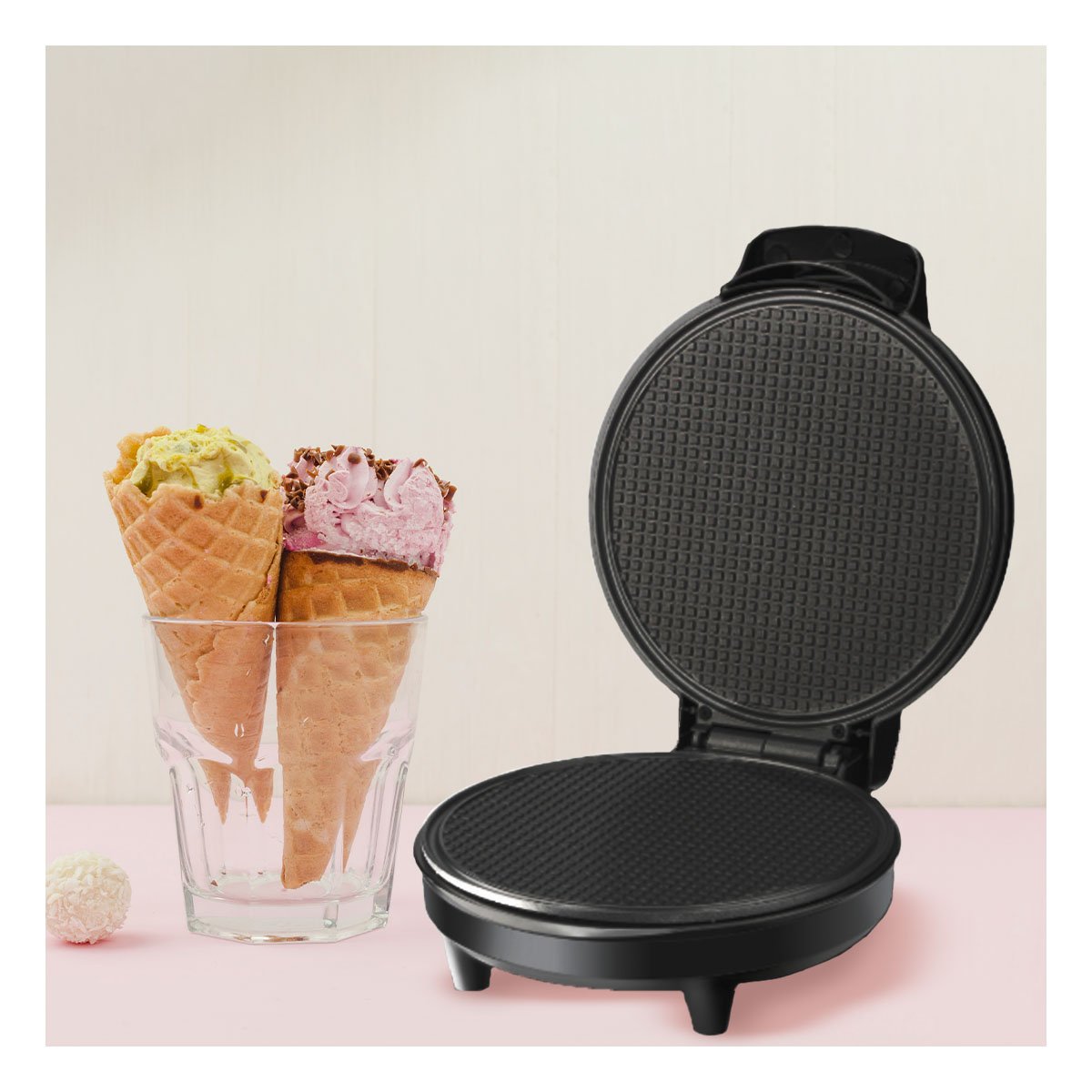 HELADERA ELECTRICA PARA CONOS, GOFRES Y CREPES COLOR NEGRO EN HOGAR MODERNO YPAPEL REGALO - 1