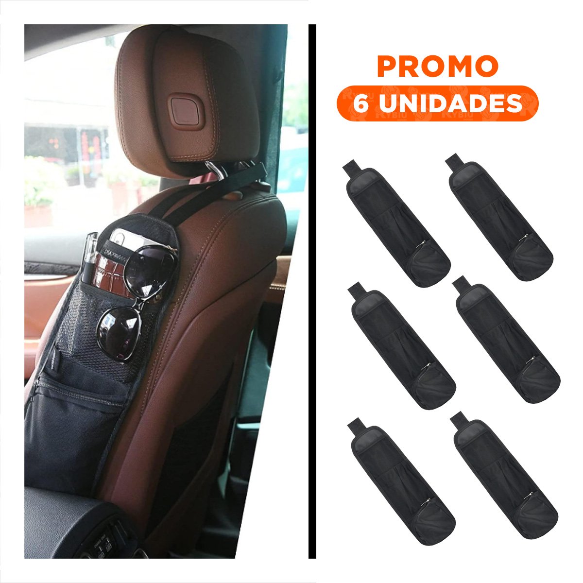 PACK6 BOLSA ORGANIZADORA PARA ASIENTO DE AUTO NEGRO CON GRAN CAPACIDAD YREGALO STICKER - 1