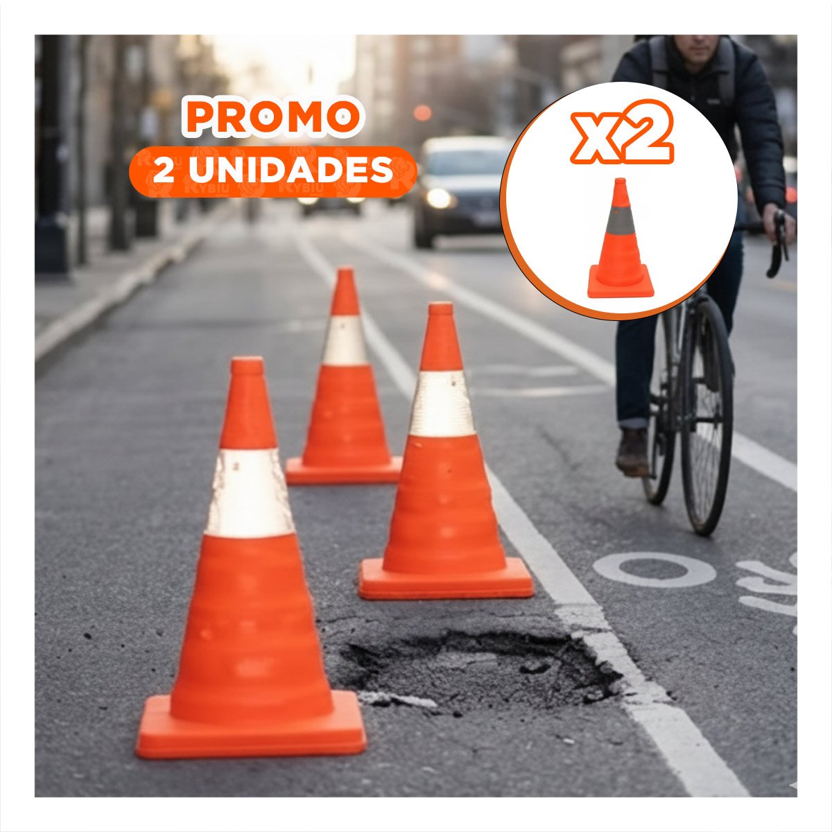 PACK2 SENALIZADOR DE ADVERTENCIA COLOR NARANJA 45 CM PARA CONTROL DE ESPACIOS - 1