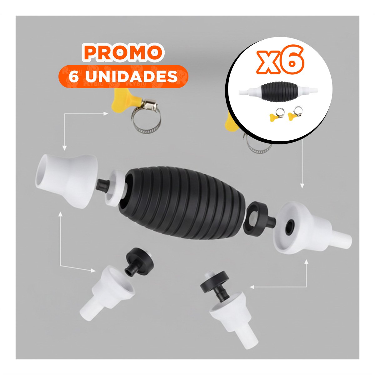 PACK6 BOMBEADOR PORTATIL PARA COMBUSTIBLE BLANCO Y NEGRO CON MANGUERA RESISTENTE - 1