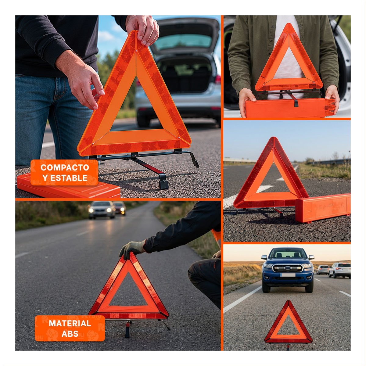 TRIANGULO DE SEGURIDAD VIAL PLEGABLE COLOR NARANJA 40 CM PARA EMERGENCIAS - 2