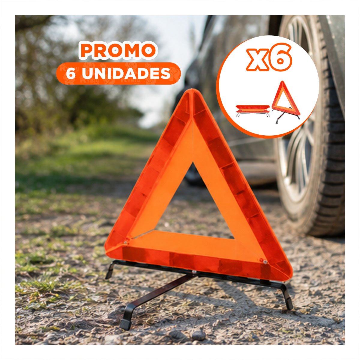 PACK6 ADVERTENCIA DE EMERGENCIA COLOR NARANJA PARA VEHICULOS 40 CM - 1