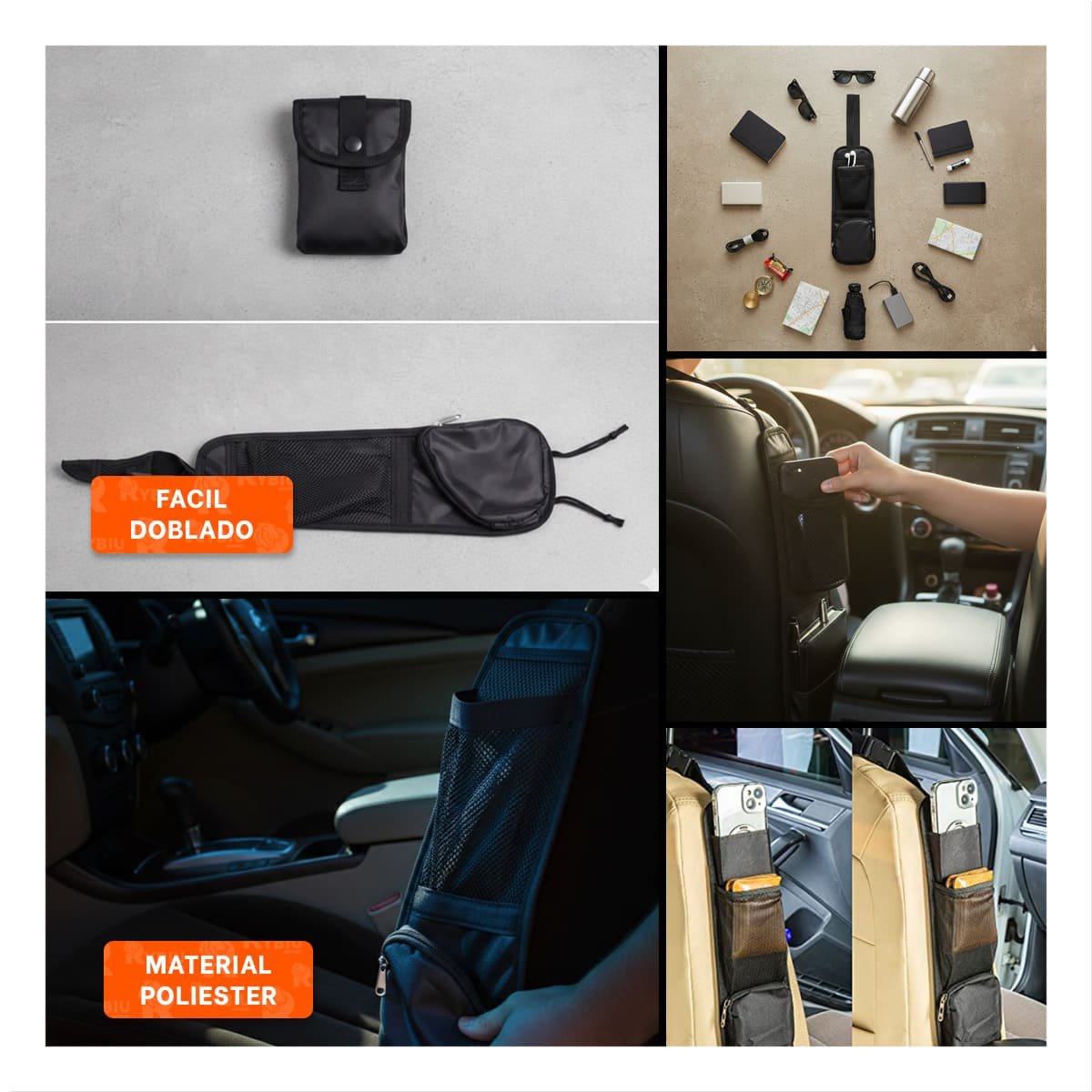 BOLSA ORGANIZADORA DE ASIENTO DE AUTO NEGRO CON DISENO PRACTICO YLIGAS REGALO - 1