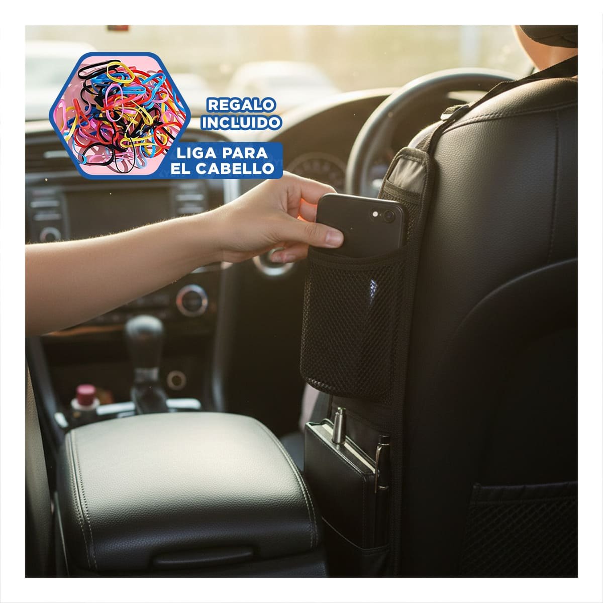 BOLSA ORGANIZADORA DE ASIENTO DE AUTO NEGRO CON DISENO PRACTICO YLIGAS REGALO - 2