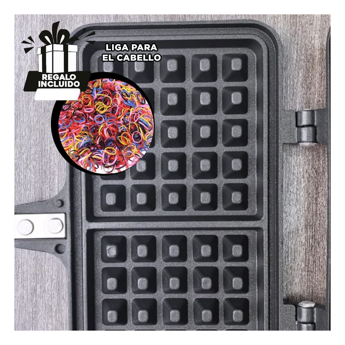 WAFLERA COMPACTA DOBLE CON MANGO LARGO COLOR NEGRO PARA DESAYUNOS YLIGAS REGALO - 2