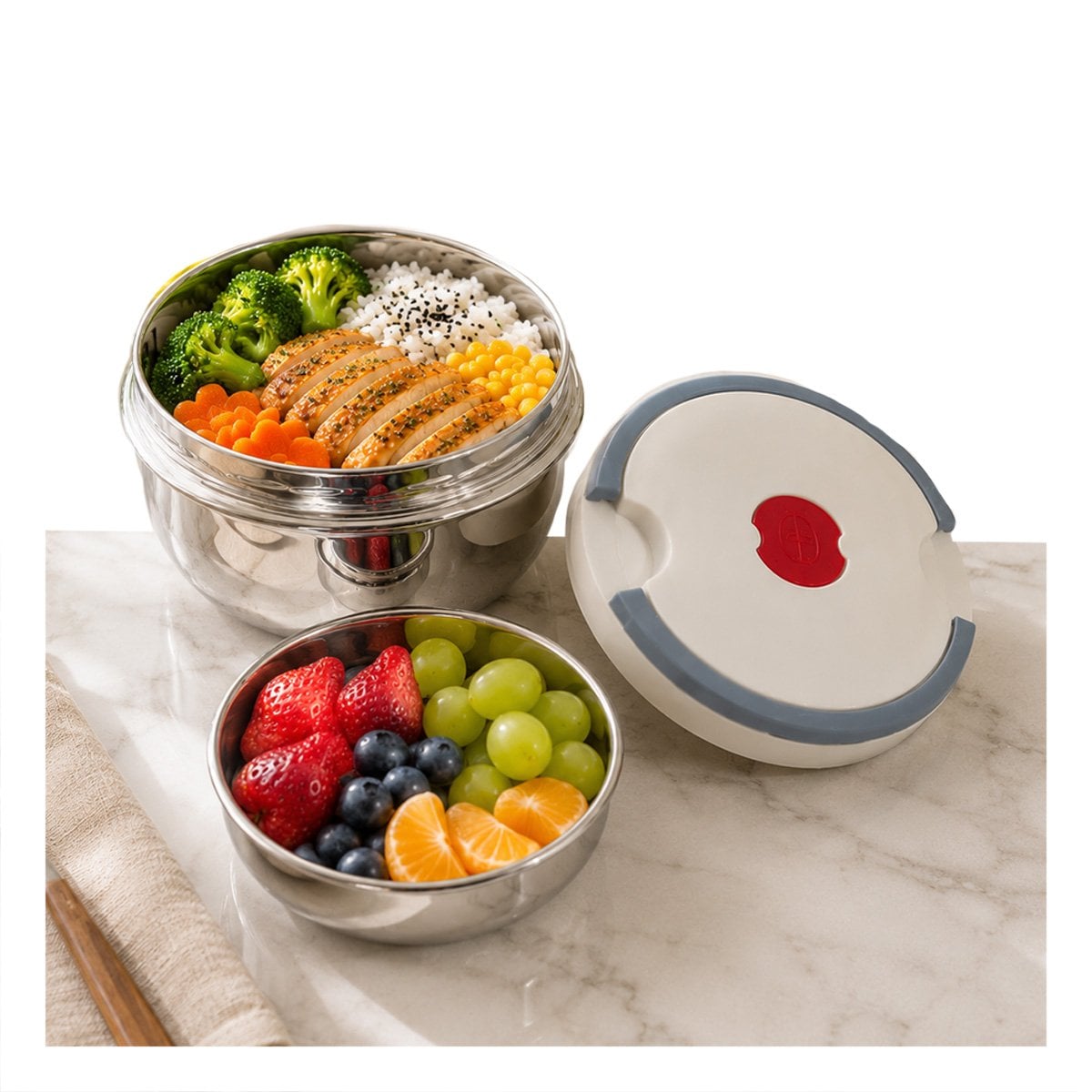 ENVASE CONSERVADOR DE TEMPERATURA 1200ML CIRCULAR COLOR BLANCO PARA COMIDAS YREGALO STICKER - 1