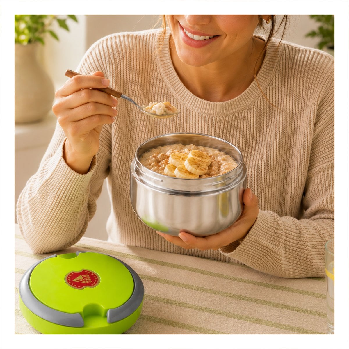 TAPER TERMICO 1200ML COLOR VERDE PARA CONSERVACION DE COMIDAS CON DISENO CIRCULAR - 1