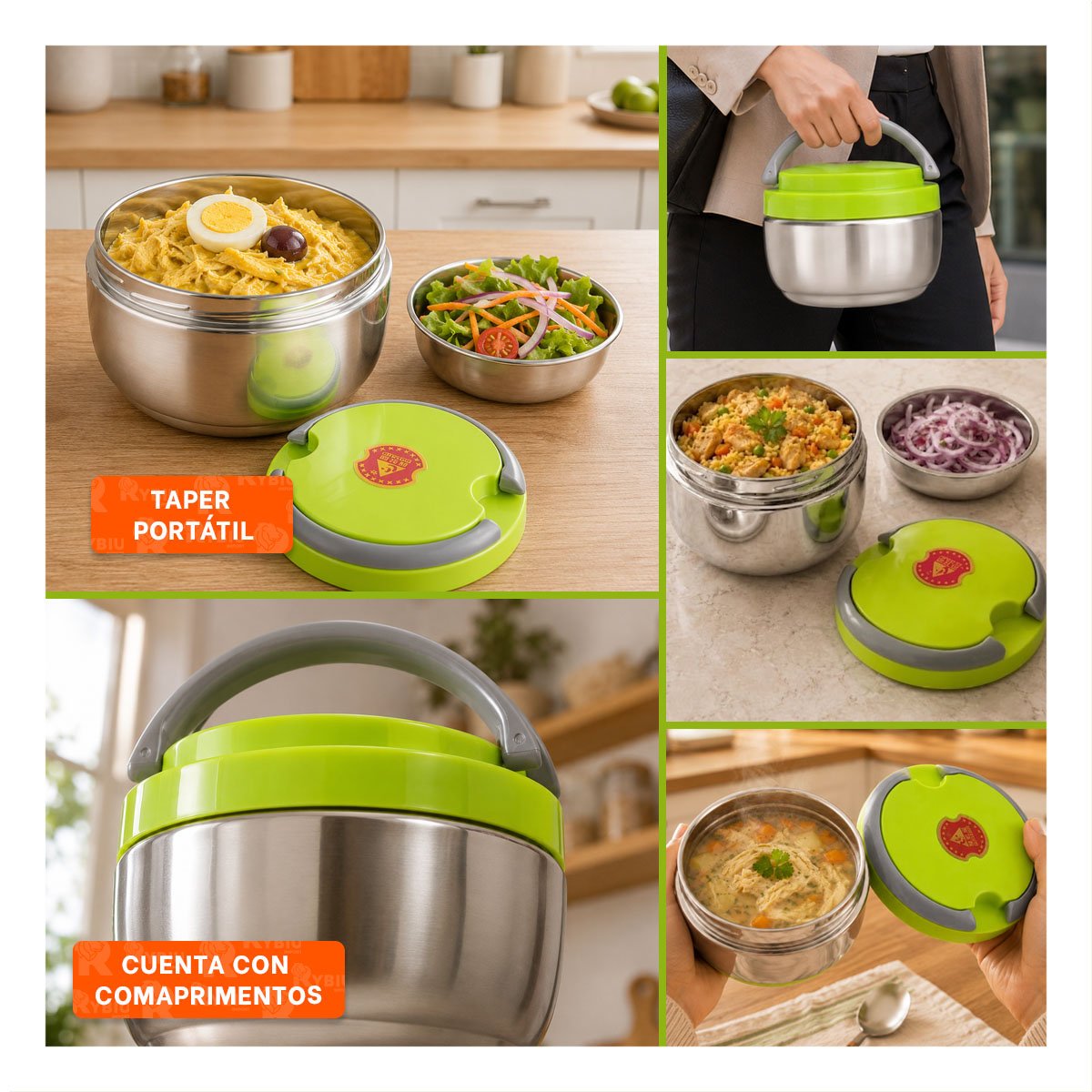 TAPER TERMICO 1200ML COLOR VERDE PARA CONSERVACION DE COMIDAS CON DISENO CIRCULAR - 2