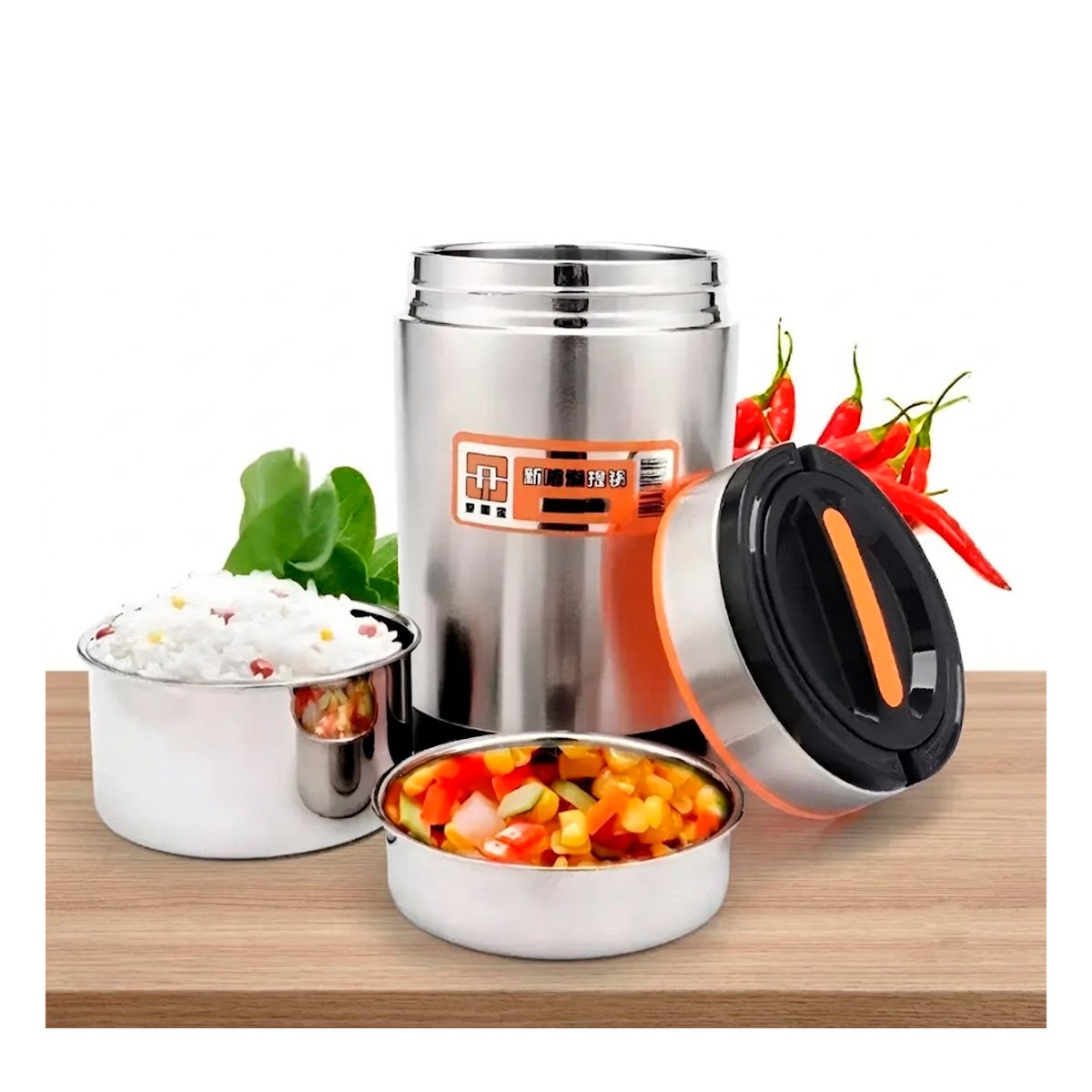 PACK2 ENVASE ISOTERMICO PLATEADO Y NARANJA DE 1400ML PARA USO COTIDIANO - 3