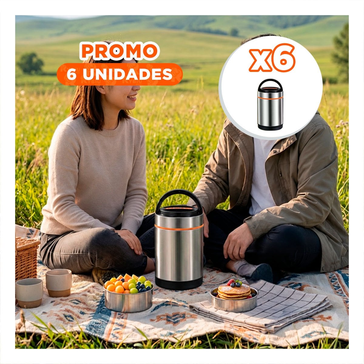 PACK6 TAPER CON CONSERVACION TERMICA 1400ML COLOR NARANJA Y PLATEADO - 1