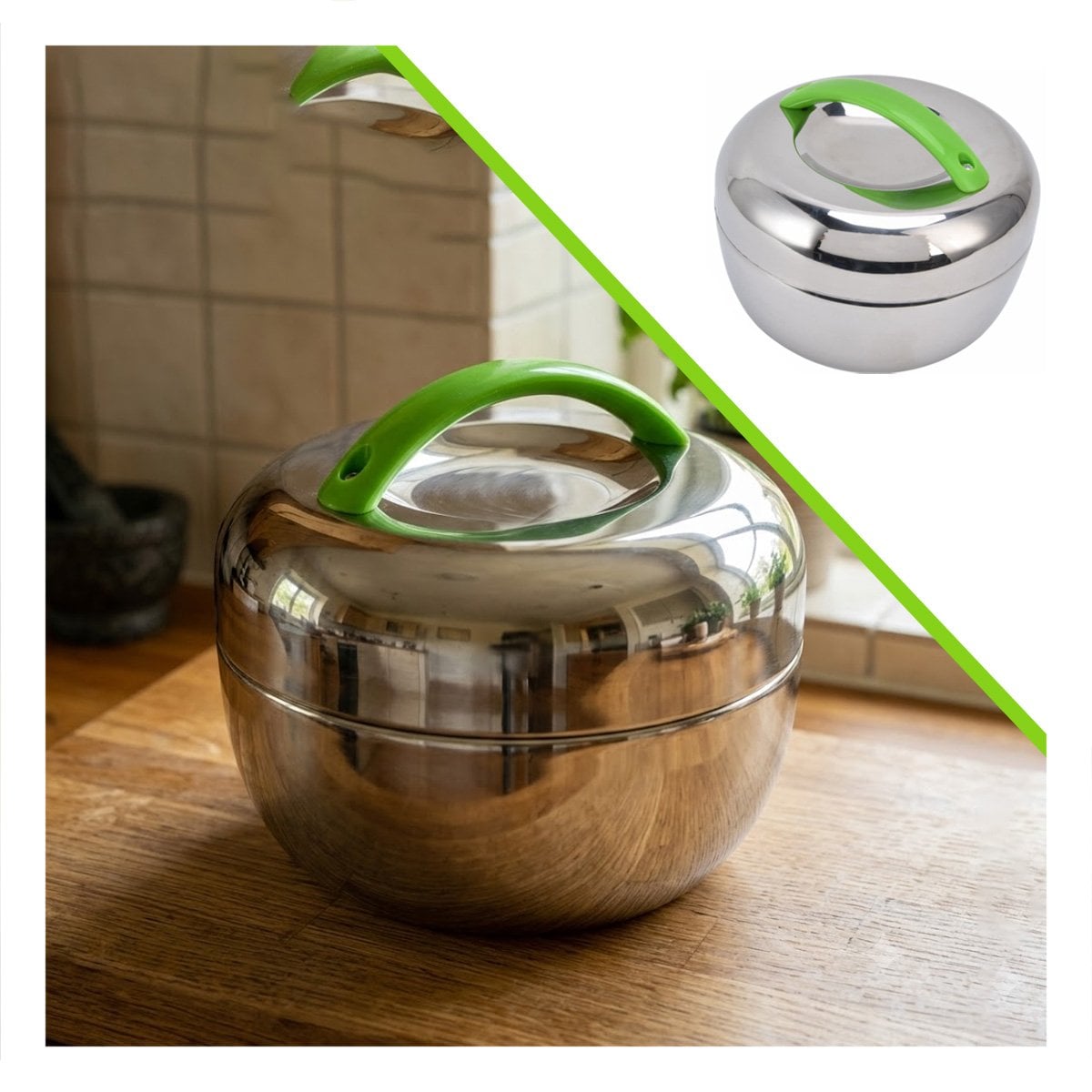 ENVASE 1300 ML TERMO CIRCULAR ACERO VERDE PARA REFRIGERADORA Y REGALO STICKER - 1