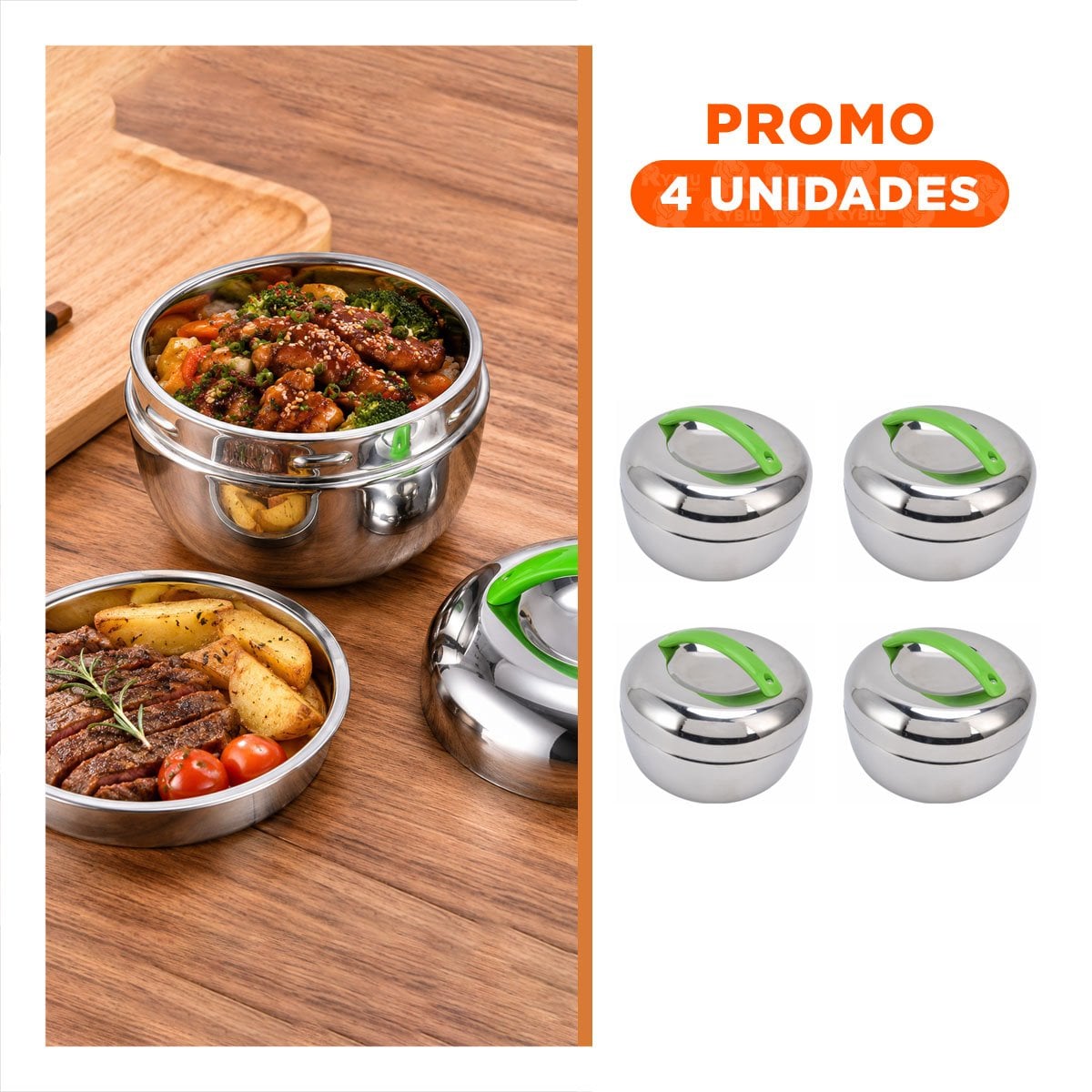 PACK4 TAPER TERMO CIRCULAR 1300 ML ACERO VERDE PARA LONCHERA - 1