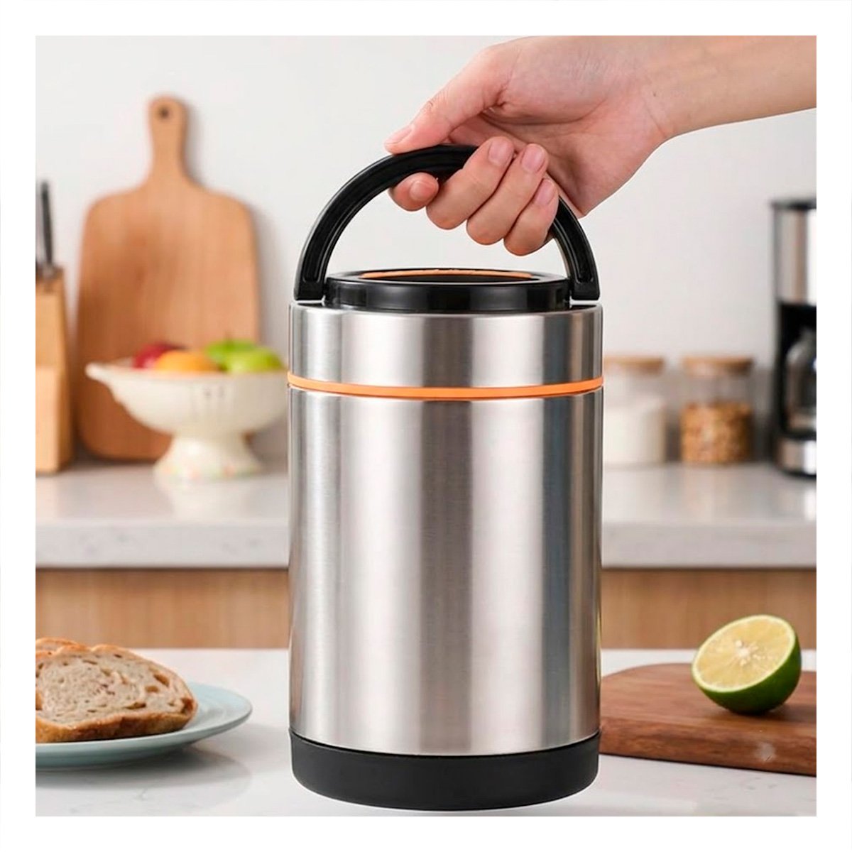 PACK2 CONTENEDOR DE CONSERVACION 1400ML NARANJA Y PLATEADO PARA COMIDAS YREGALO STICKER - 3