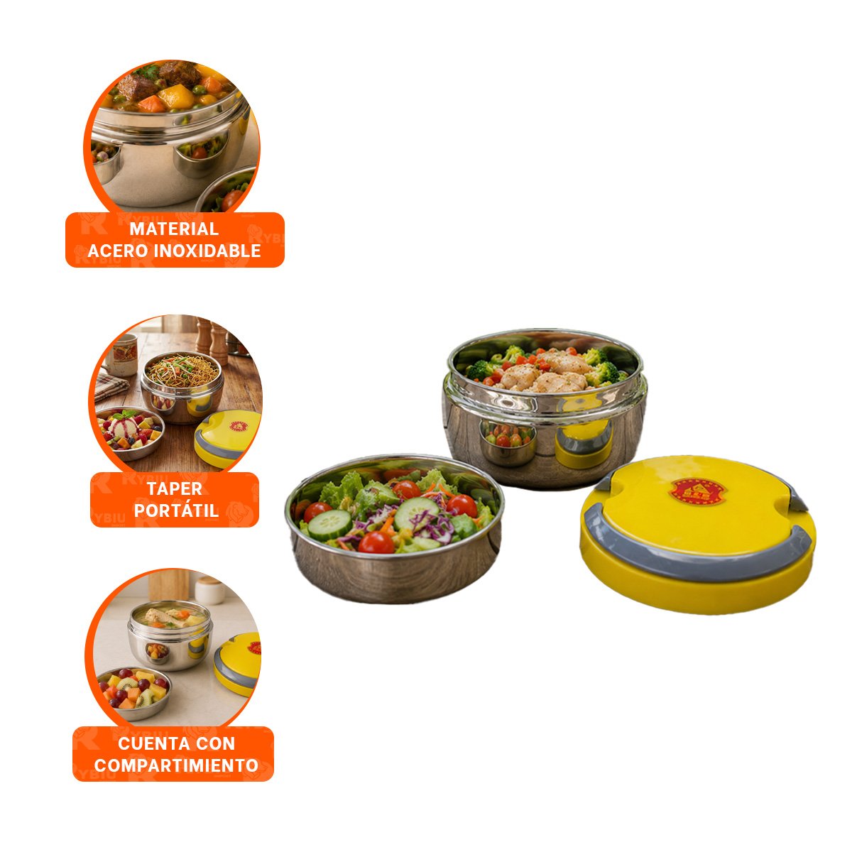 RECIPIENTE PARA ALIMENTOS ISOTERMICO COLOR AMARILLO 1200ML DE FORMA CIRCULAR YPAPEL REGALO - 5