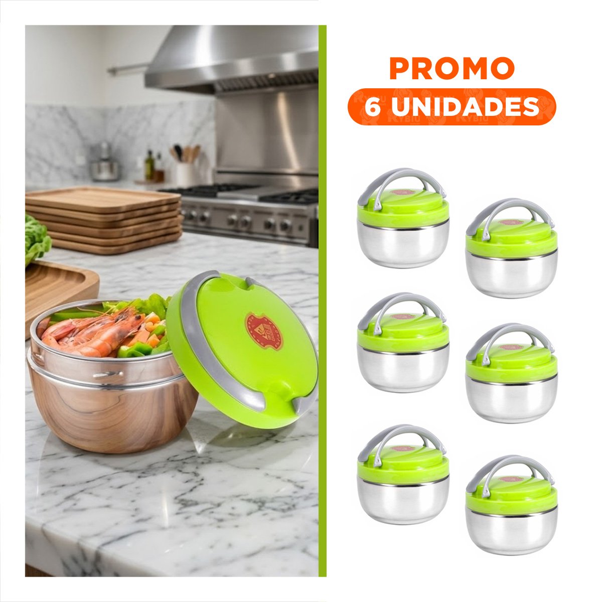 PACK6 ENVASE ISOTERMICO DE USO COTIDIANO CIRCULAR 1200ML PARA COMIDAS YREGALO STICKER - 1