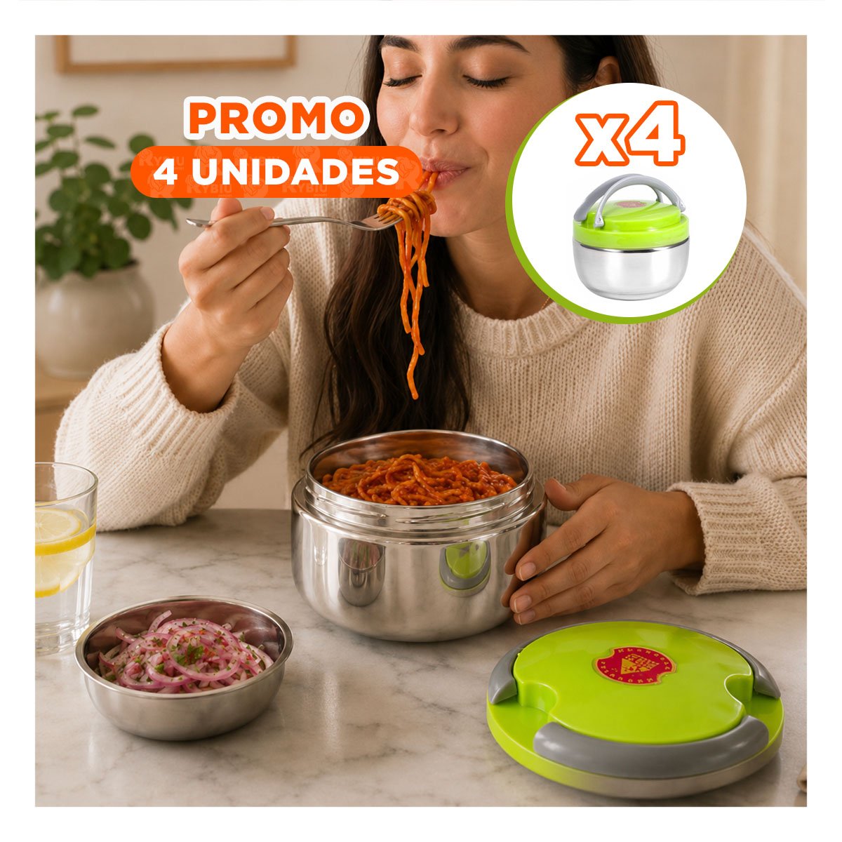 PACK4 RECIPIENTE CIRCULAR 1200ML PARA MANTENER ALIMENTOS A TEMPERATURA ESTABLE YPAPEL REGALO - 1