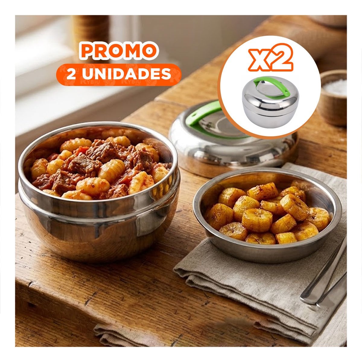 PACK2 RECIPIENTE 1300 ML TERMO CIRCULAR ACERO VERDE PARA DESPENSA - 1