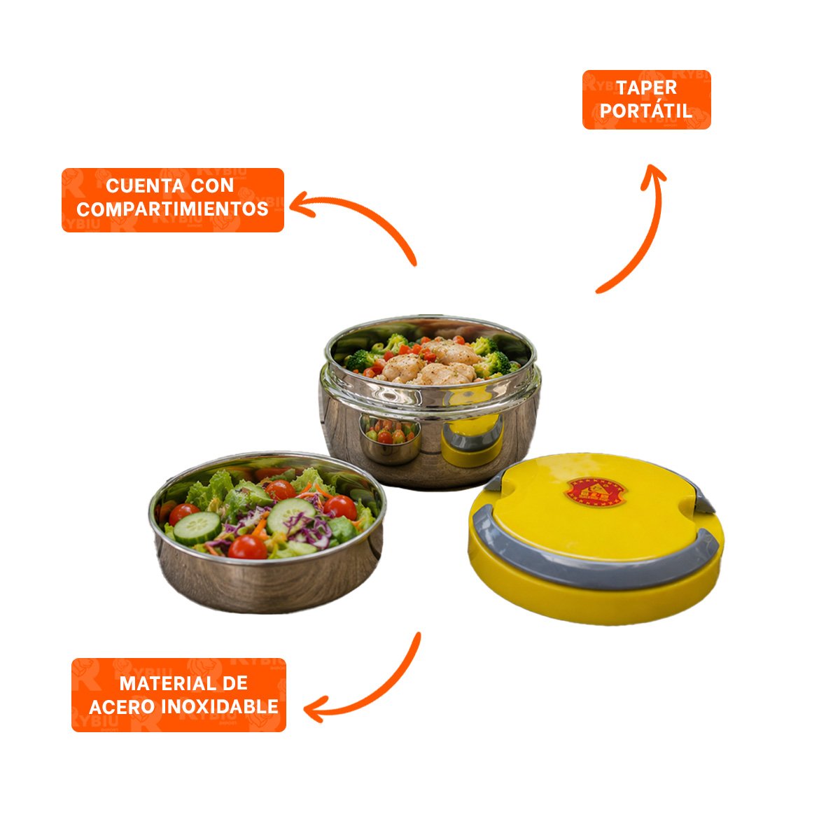 TAPER PARA LLEVAR ALMUERZOS 1200ML CIRCULAR CON ACABADO COLOR AMARILLO YSTICKY - 5