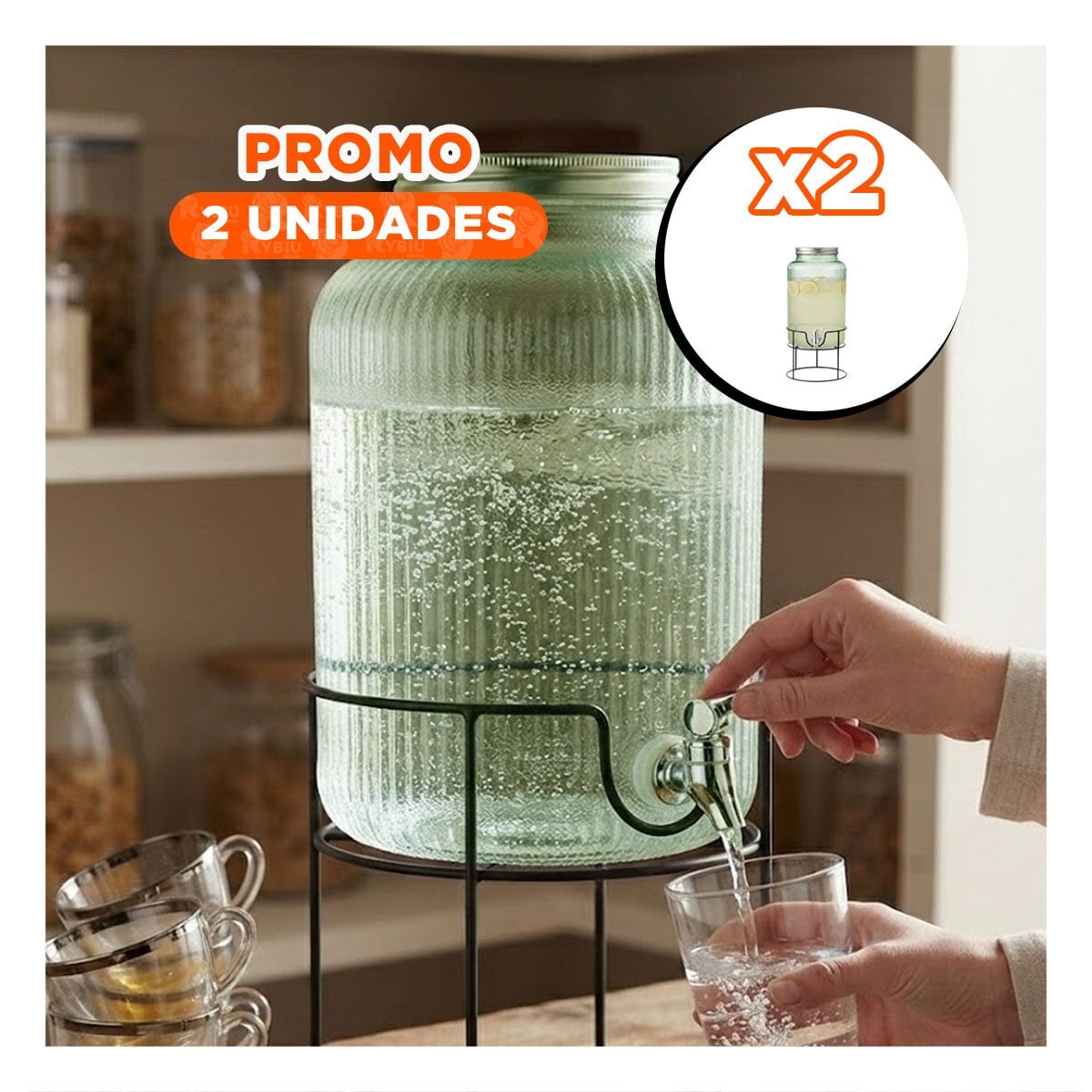 PACK2 CONTENEDOR DE BEBIDAS CON BASE METALICA Y DISEÑO CIRCULAR TRANSPARENTE YPAPEL REGALO - 1