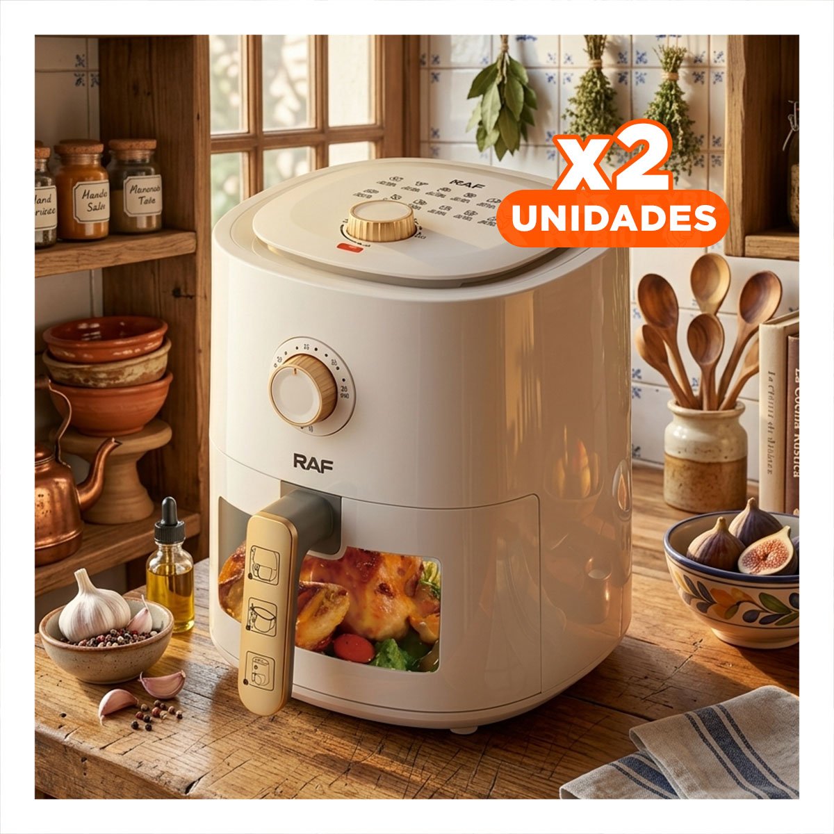 PACK2 FREIDORA DE AIRE 4L PARA COMIDAS CROCANTES SIN ACEITE COLOR BLANCO YPAPEL REGALO - 1