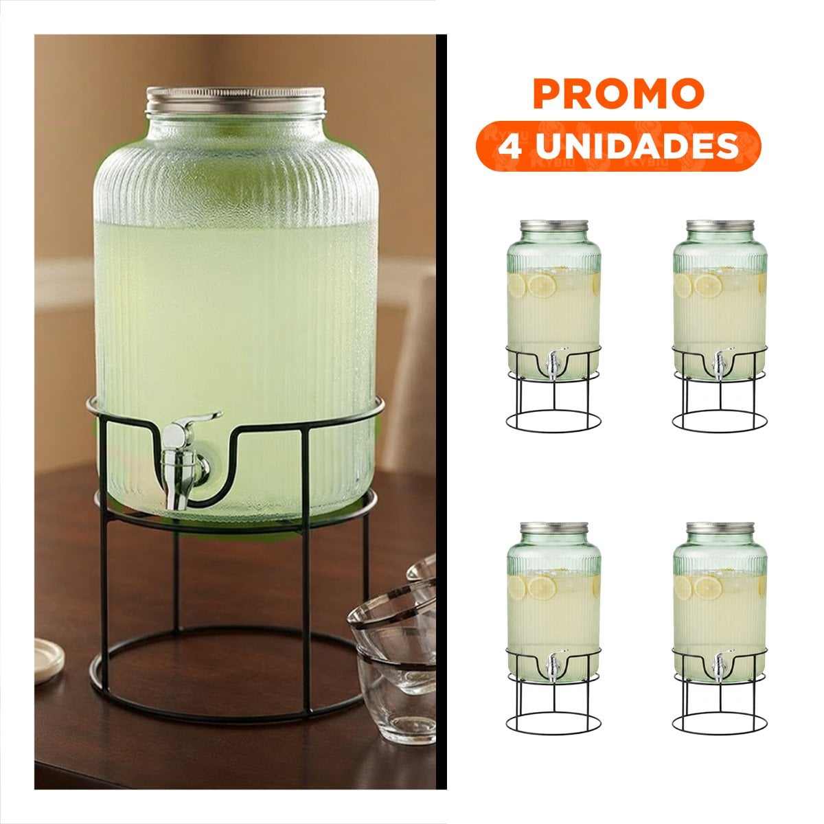 PACK4 DISPENSADOR DE AGUA Y BEBIDAS CON DISEÑO CIRCULAR NEGRO Y TRANSPARENTE - 1