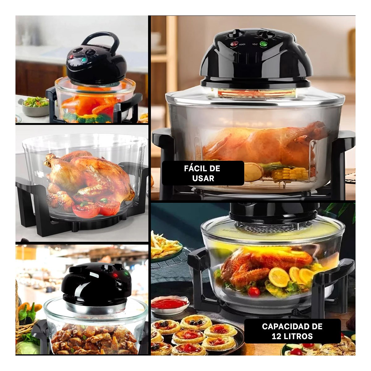 HORNO DE AIRE 3 EN 1 12 LITROS TRANSPARENTE Y COLOR NEGRO EFICIENTE Y MODERNO YSTICKY - 3