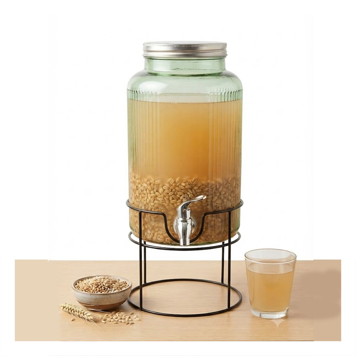 RECIPIENTE NEGRO Y TRANSPARENTE PARA BEBIDAS CON BASE METALICA CIRCULAR Y LIGAS REGALO - 5