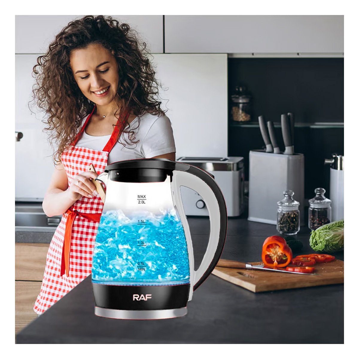 HERVIDORA ELECTRICA DE 2 L VIDRIO NEGRO CON APAGADO AUTOMATICO RAPIDO - 5