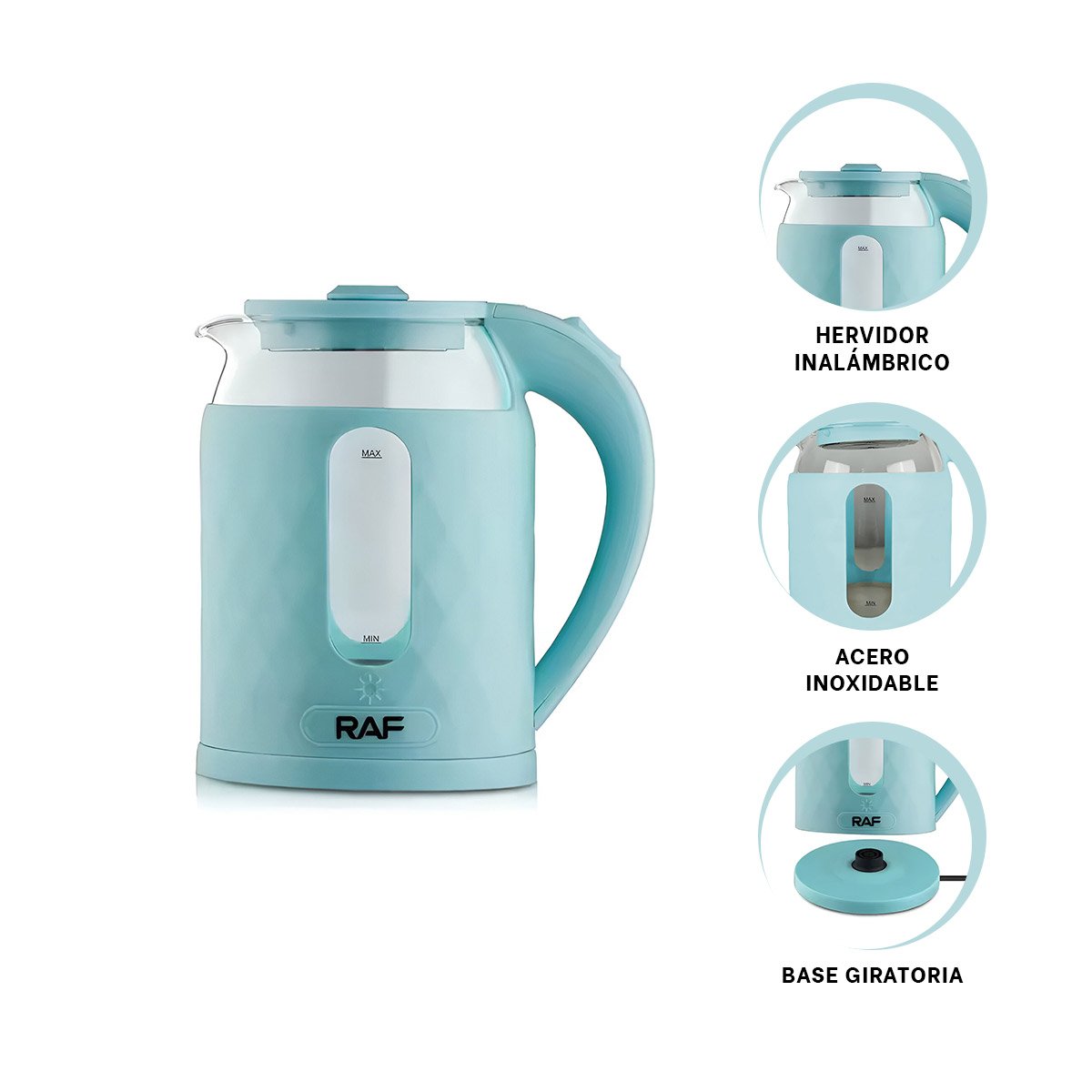 HERVIDORA ELECTRICA VIDRIO SILENCIOSA 2L PARA PREPARAR BEBIDAS COLOR CELESTE YSTICKY - 5