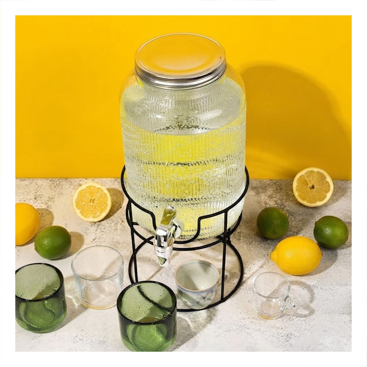 SERVIDOR CIRCULAR DE BEBIDAS CON BASE METALICA 8L NEGRO Y TRANSPARENTE Y PAPEL REGALO - 1