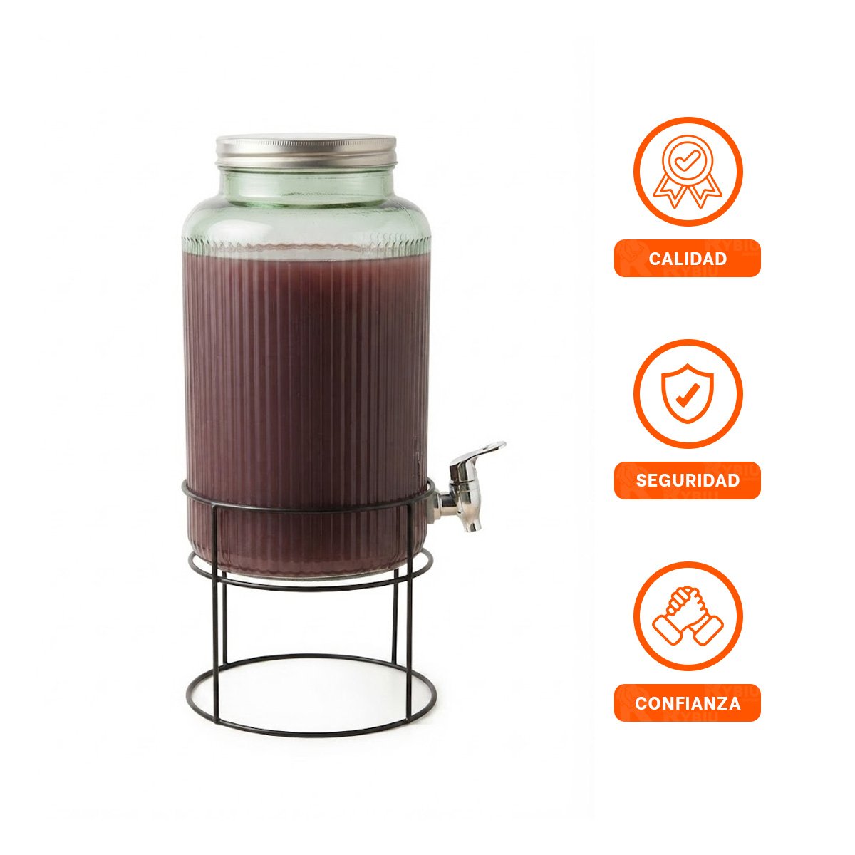 SERVIDOR CIRCULAR DE BEBIDAS CON BASE METALICA 8L NEGRO Y TRANSPARENTE Y PAPEL REGALO - 5