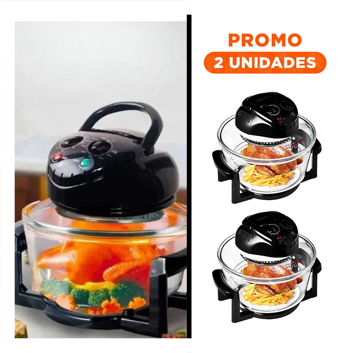 PACK2 AIR FRYER 3 EN 1 12 LITROS TRANSPARENTE Y COLOR NEGRO CON LUZ LED INTERIOR - 1