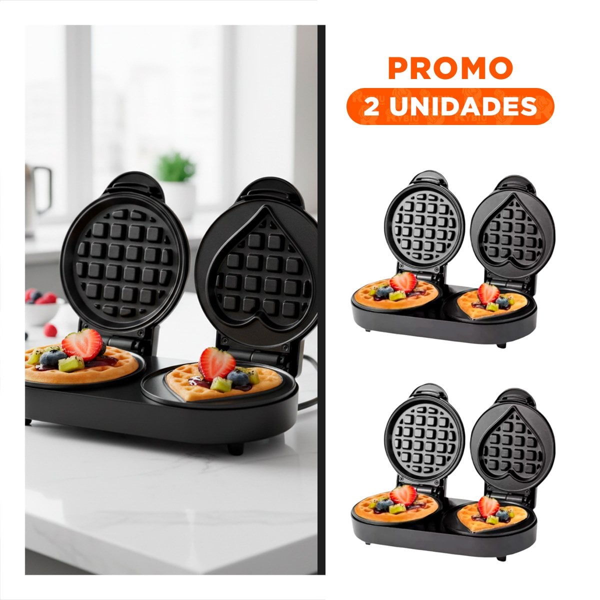 PACK2 SANDWICHERA ELECTRICA MINI DOBLE CORAZON Y CIRCULAR COLOR NEGRO YREGALO STICKER - 1