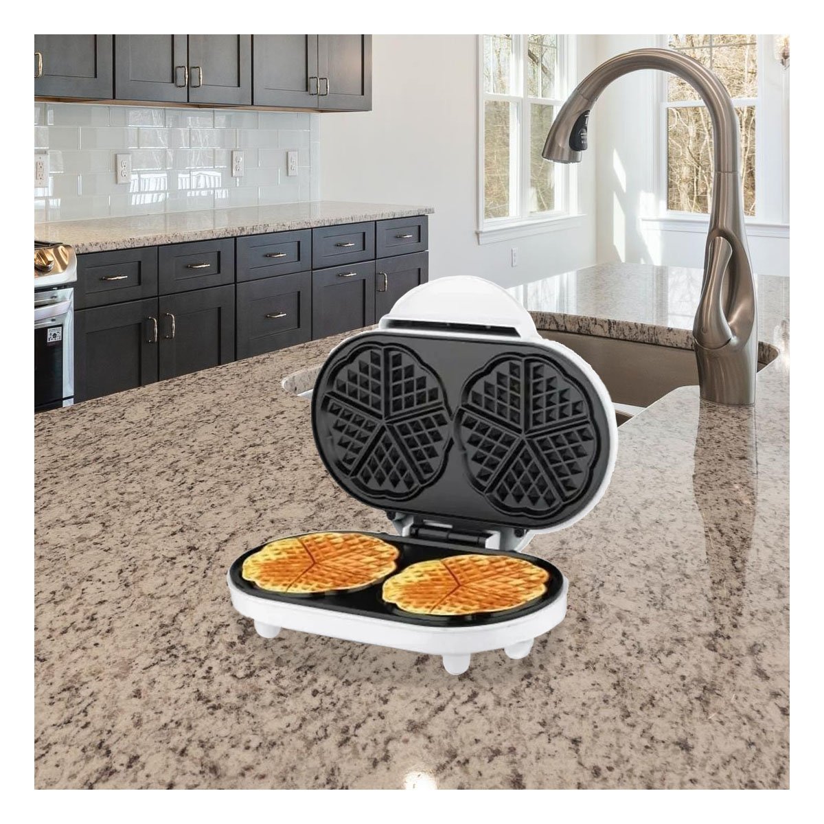 WAFLERA DOBLE CON PLACAS ANTIADHERENTES COLOR BLANCO PARA COCINA - 1